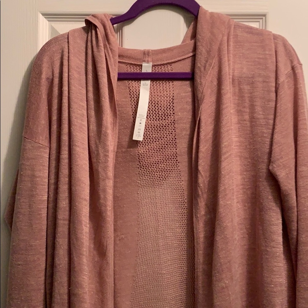 Lululemon heathered pink L hooded cardigan